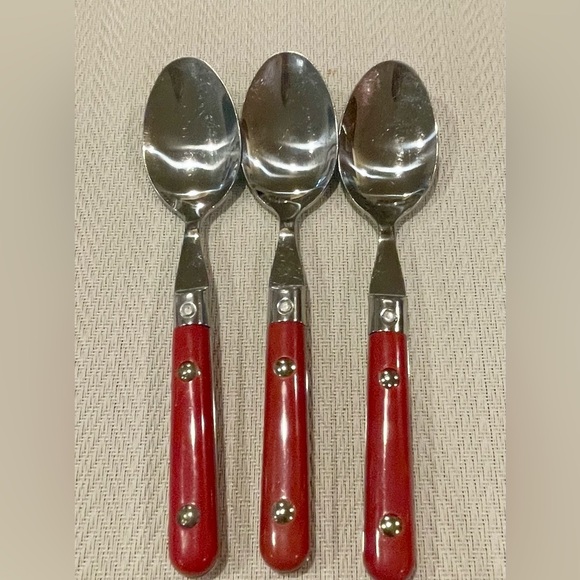 Vintage MCM Gibson Red Chunky Handle Stainless Flatware 3 place Settings - Picture 4 of 5